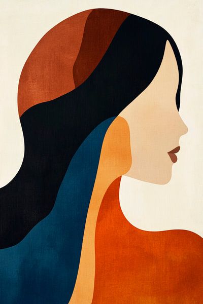 Feminines Profil in Erdtonen – Abstrakt von Poster Art Shop