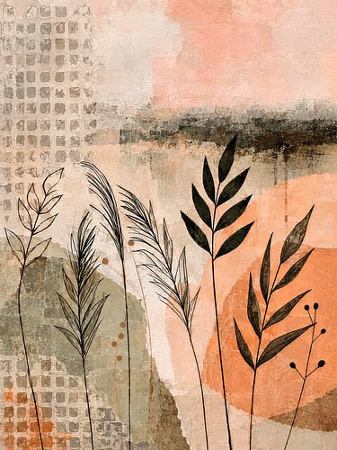 Modern Botanisch Mixed Media Stilleven in Aardetinten
