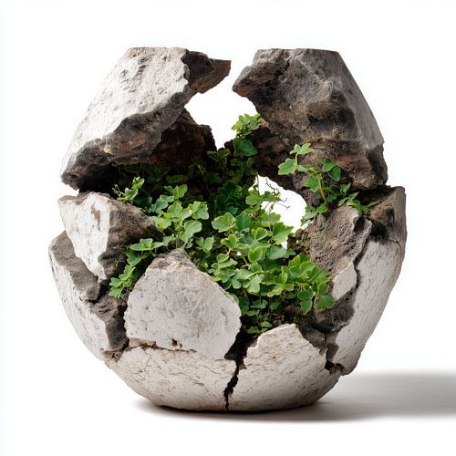Groene planten in gebroken pot