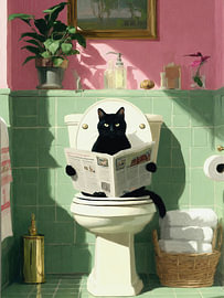 Die schwarze Katze liest auf der Toilette von IamHomeStudio