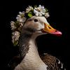 Majestätische Gans mit Blütenkrone von Klaus Tesching - Art-AI