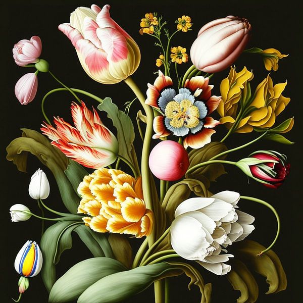 Old masters tulips bouquet historical naturalistic detailed by gm_designs