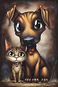 Hund - Katze - Cartoon
