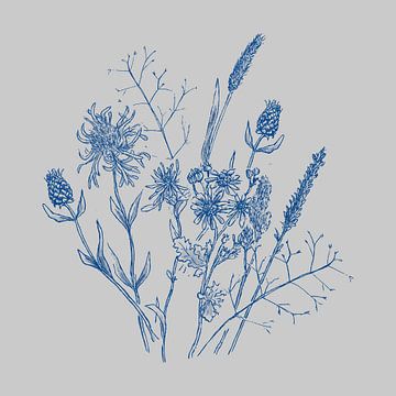 Pentekening wilde bloemen en grassen van Emiel de Lange
