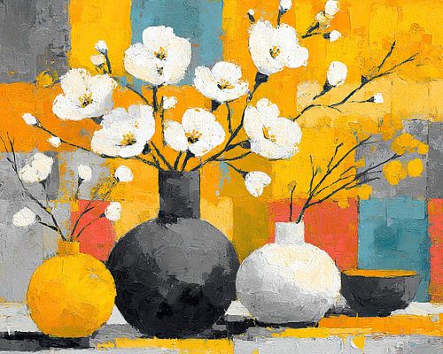 Witte Bloemen | Bloemen in Kleurige Vazen