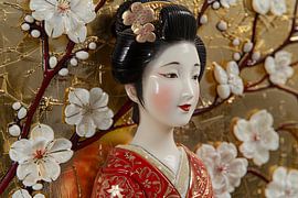 japanese geisha statue with blossom by Egon Zitter