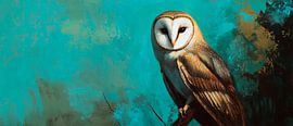 Cute barn owl in front of a colourful background by Poster Art Shop