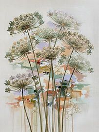 Biophilic Design. Botanical umbelliferous flowers in lilac and earth tones by Studio Pieternel