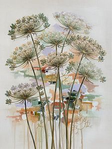 Biophiles Design. Botanische Blüten  in Lila- und Erdtönen