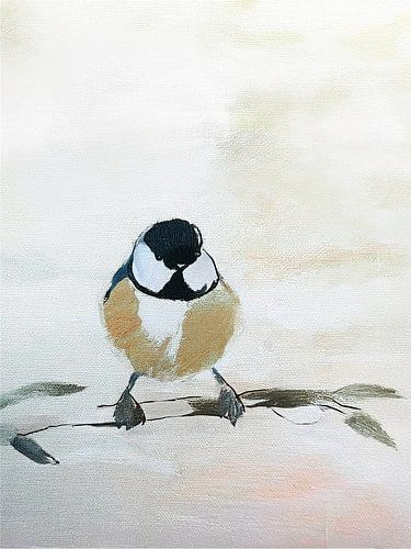 Minimalistisch en Tijdloos. Koolmees op een boomtak.