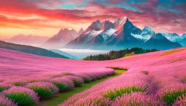 Landschap met roze bloemen