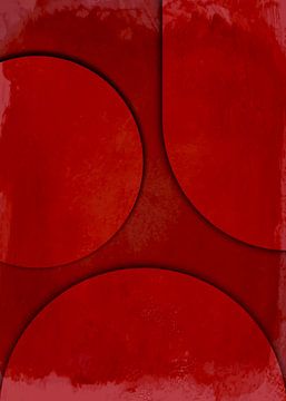 Maan Zon Aarde - Rood Beton Reliëfschilderij van Mad Dog Art