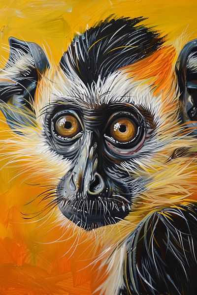 Realistisches Gemälde eines bunten Affen von Art & Soul Creations