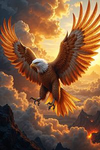 Fantasy Wall Art: AURIONYX - The golden eagle at sunset