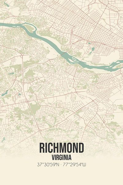 Carte ancienne de Richmond (Virginie), Etats-Unis. par Affiches de lieux