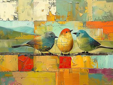 Vogeltjes | Schilderij van Abstract Schilderij