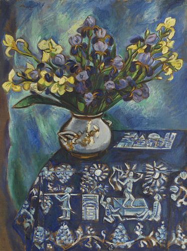 Max Pechstein, De blauwe deken (Stilleven in blauw) (Bloemenstilleven), 1918