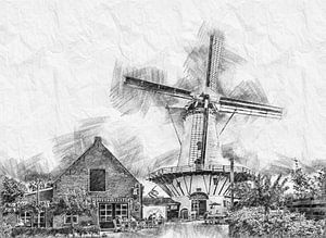 Pannekoekenmolen De Graanhalm à Burgh-Haamstede (croquis)
