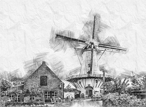 Pannekoekenmolen De Graanhalm à Burgh-Haamstede (croquis)