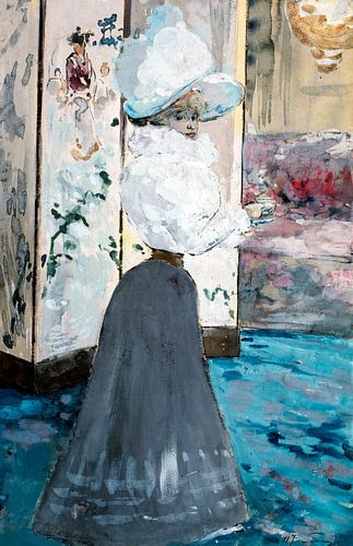 Vrouw met een kopje voor een Japans kamerscherm, Henry Somm