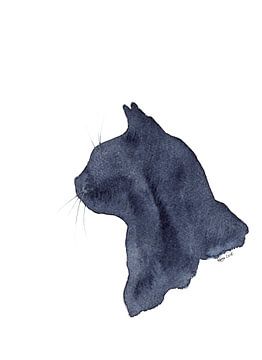 Zwarte kat silhouet aquarel schilderij van Karen Kaspar