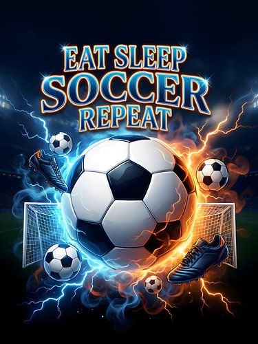 Eat Sleep Soccer Repeat Motivational Retro Bootleg Poster Wall Art