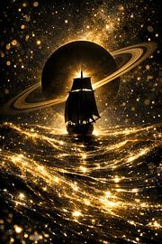 Un navire pirate céleste naviguant sur la mer cosmique sur Faheem Beigh