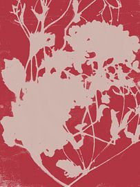 Japandi flowers. Abstract botanical art in white and red by Dina Dankers