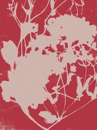 Japandi bloemen. Abstracte botanische kunst in wit en rood van Dina Dankers