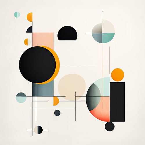 Minimalistisch geometrisch abstracte kunst van cirkels en lijnen.