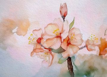 Sereen aquarel schilderij van appelbloesemtak van Studio Pieternel