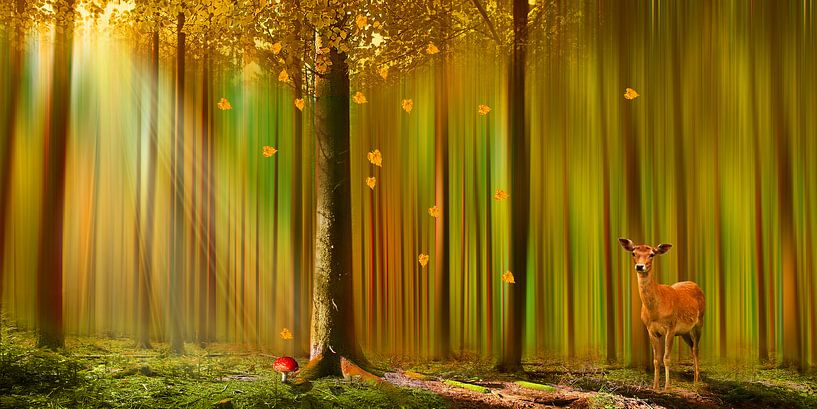 Cerfs dans la forêt d'automne par Monika Jüngling