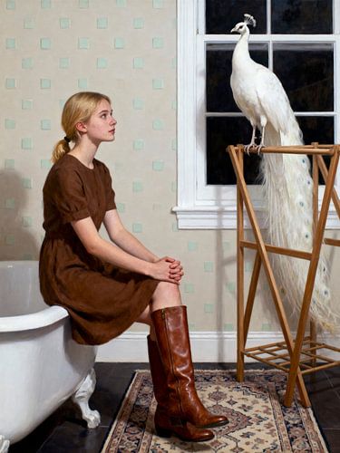 The Girl with the Peacock Realism Painting by Mad Dog Art