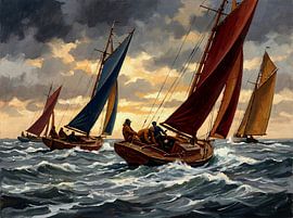 Zeilboten racen op woelige zee