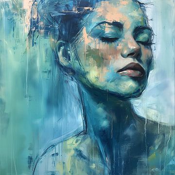 Portret van een vrouw: 'In Blauw Verzonken' van Color Square