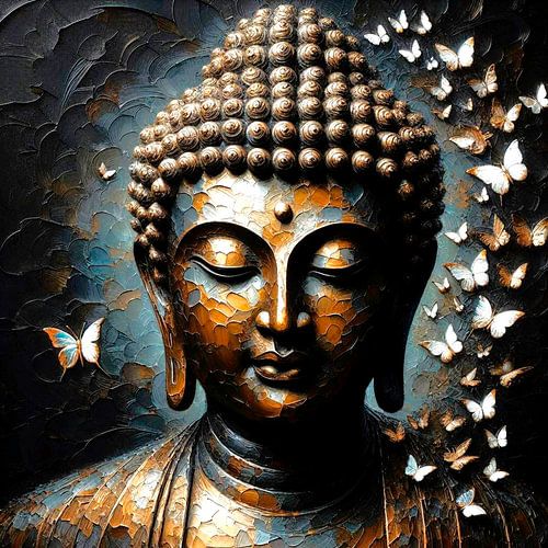 Bouddha avec petits papillons blancs.