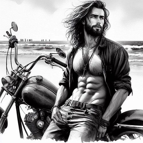 Man met motor op het strand