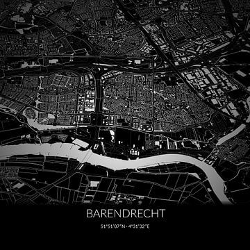 Schwarz-weiße Karte von Barendrecht, Südholland. von Rezona