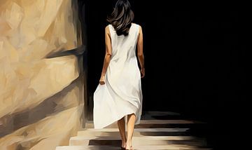 Silent Ascension | Frau Weißes Kleid von Wunderbare Kunst