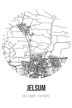 Jelsum (Fryslan) | Carte | Noir et blanc sur Rezona