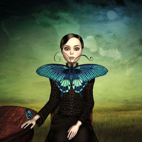 Woman with blue butterfly by Britta Glodde