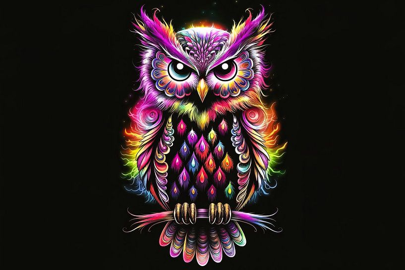 Bunte Neon-Eule Illustration von Art & Soul Creations
