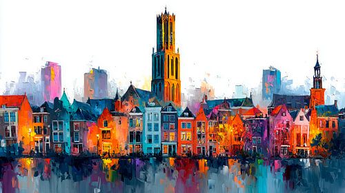 Utrecht city panorama in colourful watercolours