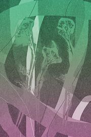 Flowers monotype. Modern abstract botanical geometric art in pink and green by Dina Dankers