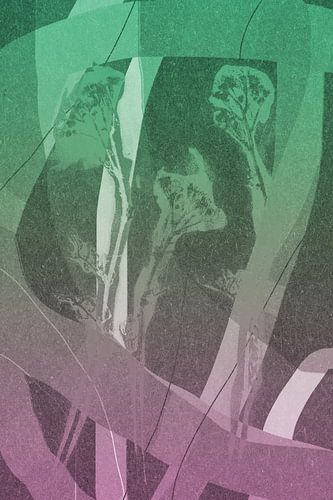 Bloemen monotype. Moderne abstracte botanische geometrische kunst in roze en groen