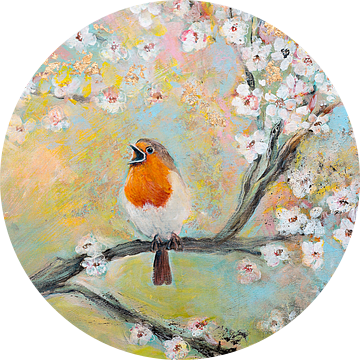 zingend roodborstje...let spring begin... robin's song van Els Fonteine