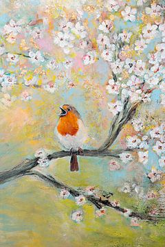 zingend roodborstje...let spring begin... robin's song van Els Fonteine