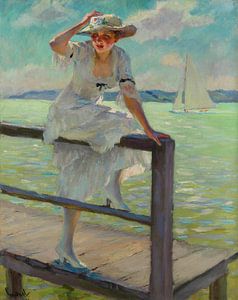 Edward Cucuel, Sommerimpression mit einer jungen Frau auf einem Hampeler Steg
