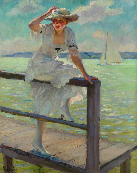 Edward Cucuel, summer impression with a young woman on a Hampel jetty by Atelier Liesjes