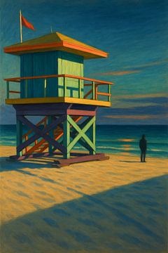 Miami Beach Sentinel: Colorful Tower and Lone Figure by Travel Shop